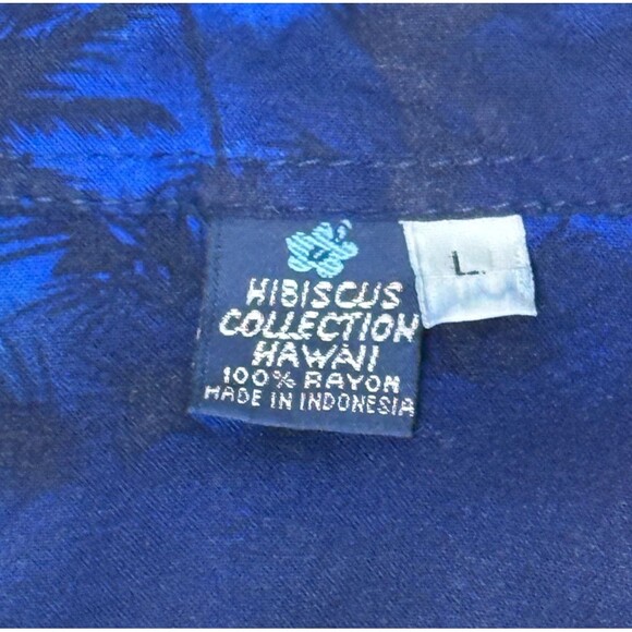 Vintage Hibiscus Collection Hawaiian Aloha Shirt‎ Floral Palms Large Blue Rayon - Picture 5 of 5